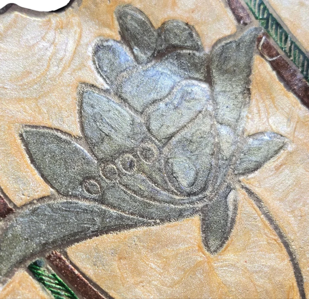 Vintage India‎ Made Floral Enamel On Brass Leaf Shaped Bowl Dish 8.5